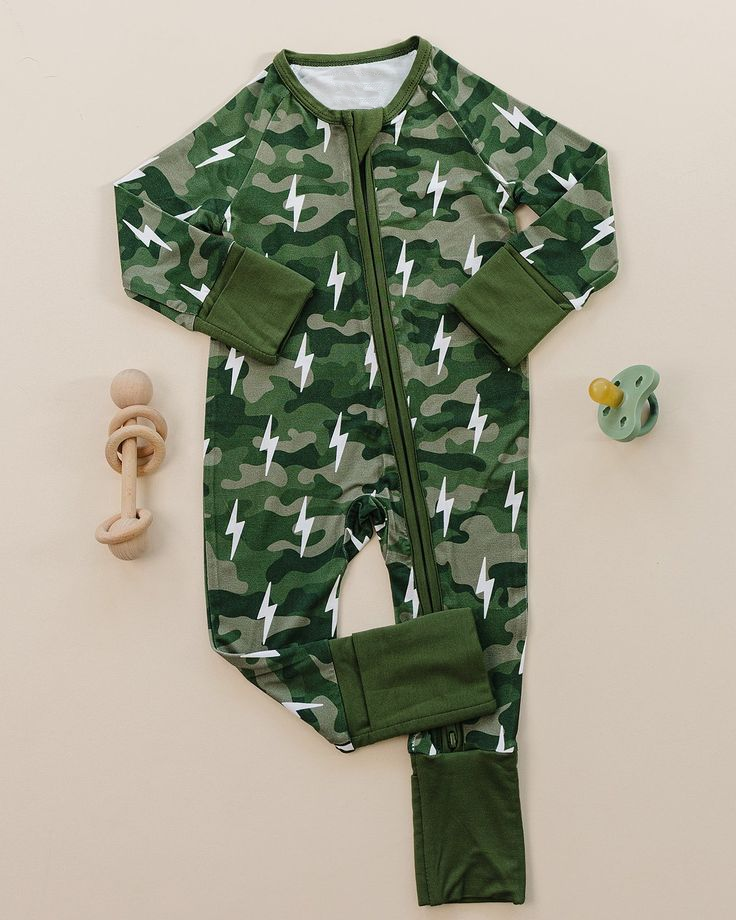 preorder LR2902 Hunting Camo Flash Green Long Sleeve Zipper Boys Romper