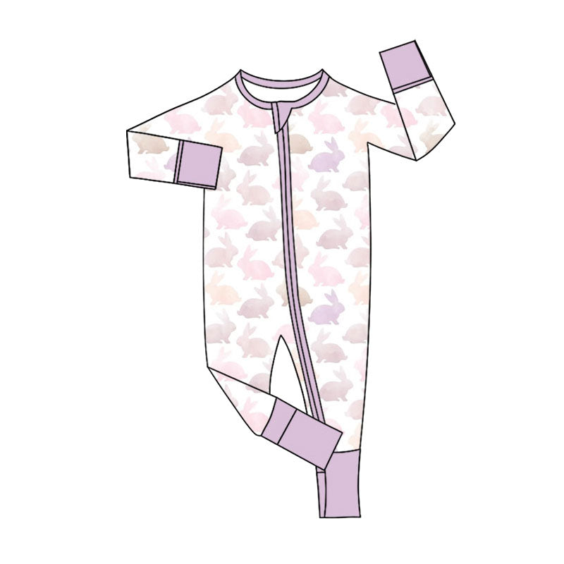 preorder LR2906 Easter Rabbit Rabbit Purple Long Sleeve Zipper Girls Romper