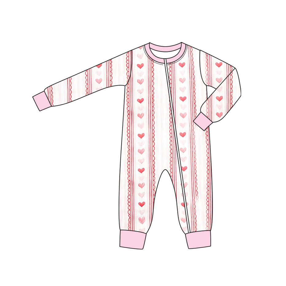 preorder LR2924 Valentine's Day Heart Pink Zipper Long Sleeve Girls Romper