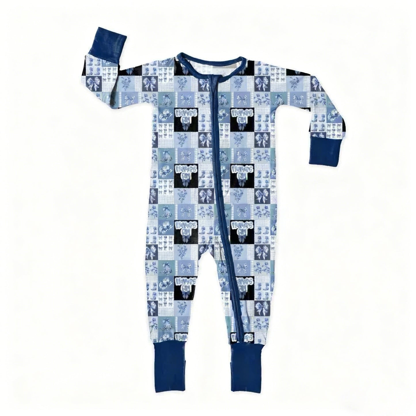 preorder LR2937 Mama's Girl Boots Blue Zipper Long Sleeve Girls Romper