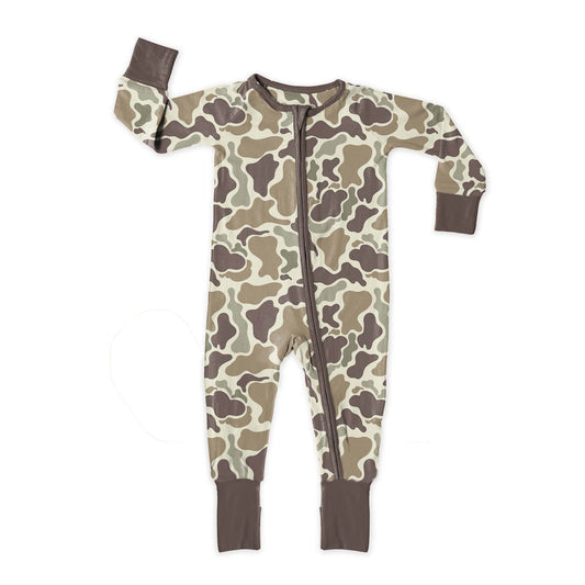 preorder LR2948 Hunting Camo Zipper Long Sleeve Boys Romper