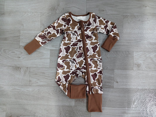 preorder Samples LR2948 Hunting Camo Zipper Long Sleeve Boys Romper