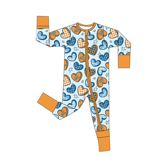preorder LR2951 Valentine's Day Heart Blue Orange Zipper Long Sleeve Girls Romper