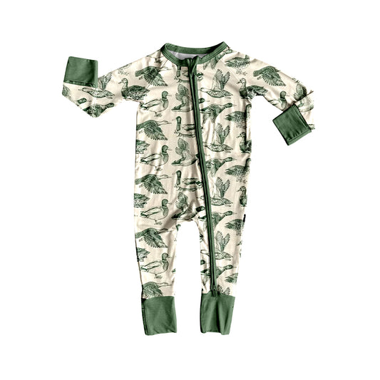 preorder LR2958 Hunting Mallard Duck Green Zipper Long Sleeve Boys Romper