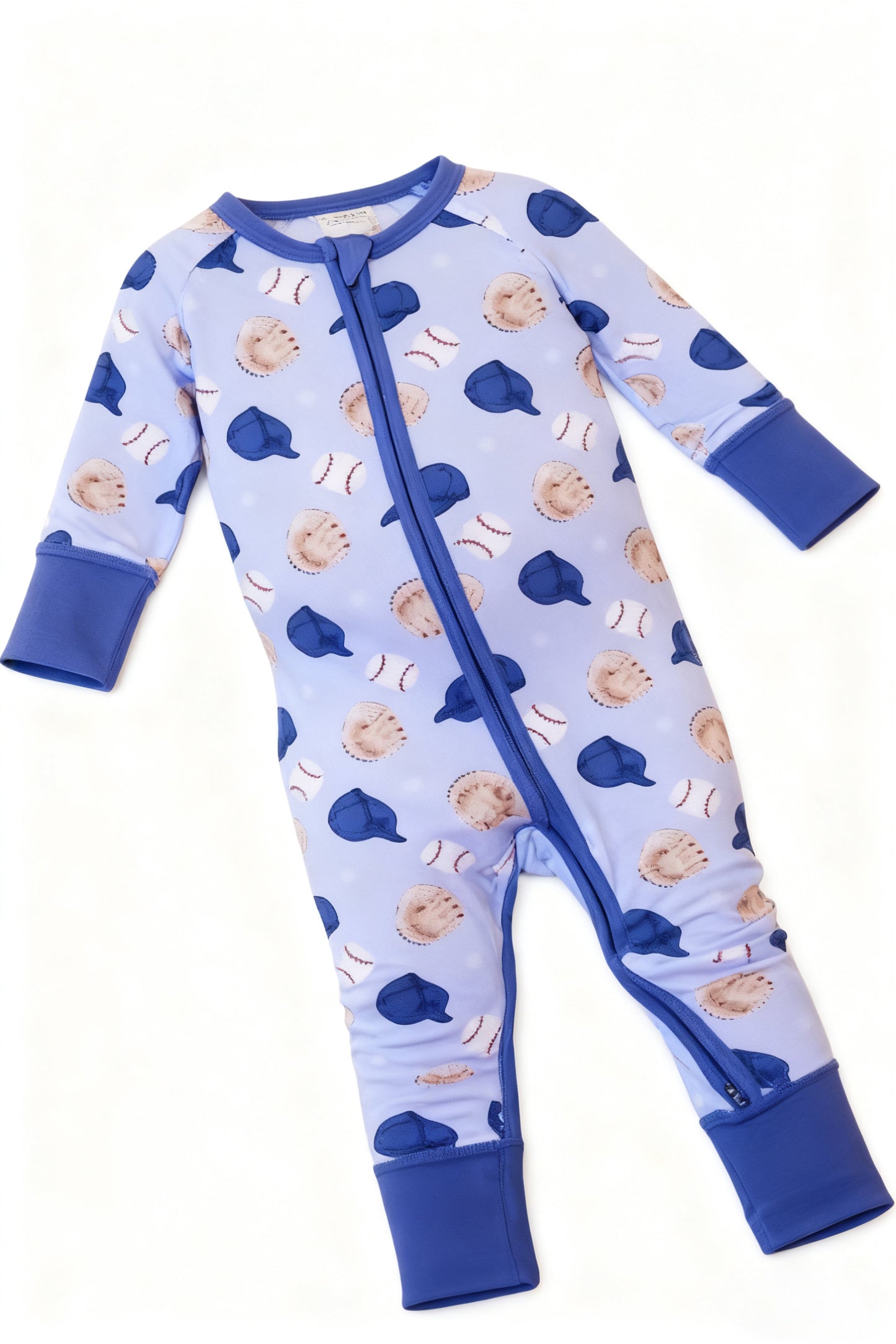 preorder LR2966 Baseball Blue Zipper Long Sleeve Boys Romper