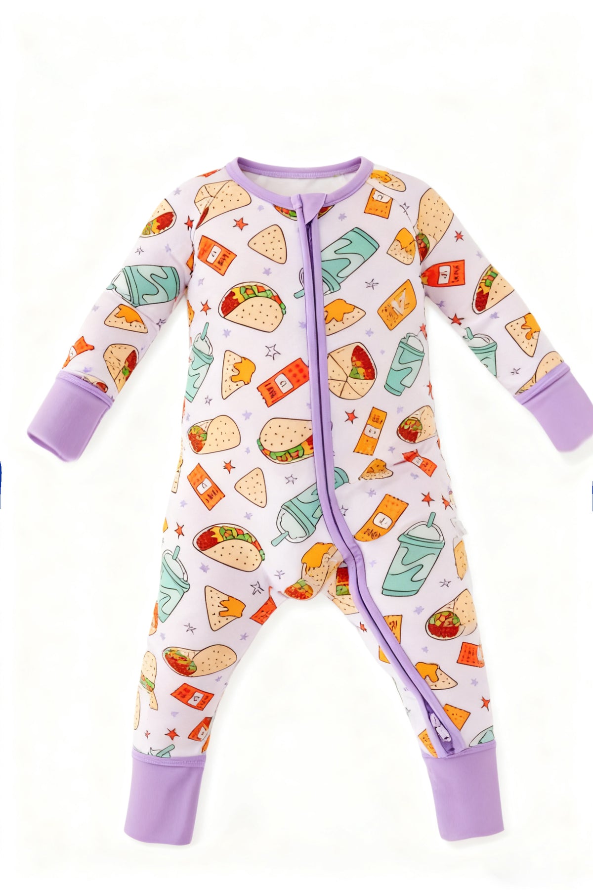 preorder LR2968 Taco Purple Zipper Long Sleeve Girls Romper