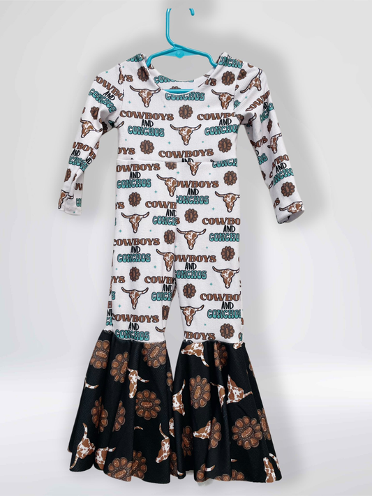preorder LR2970 Western Cowboys Cow Long Sleeve Girls Jumpsuits