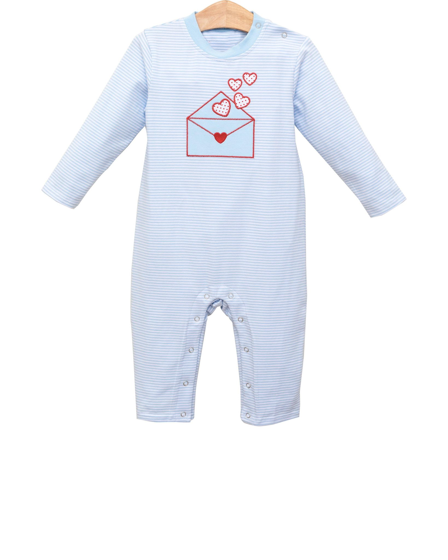 preorder LR2971 Valentine's Day Heart Blue Striped Long Sleeve Boys Romper