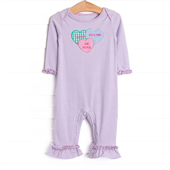 preorder LR2978 Valentine's Day Heart Purple Striped Long Sleeve Girls Romper