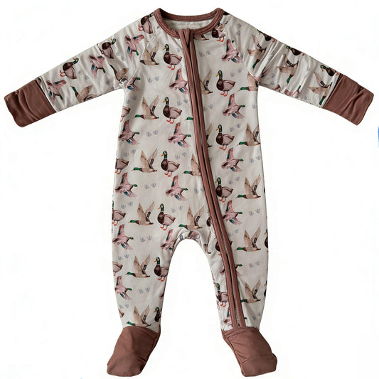 preorder LR2985 Hunting Mallard Duck Zipper Long Sleeve Boys Romper