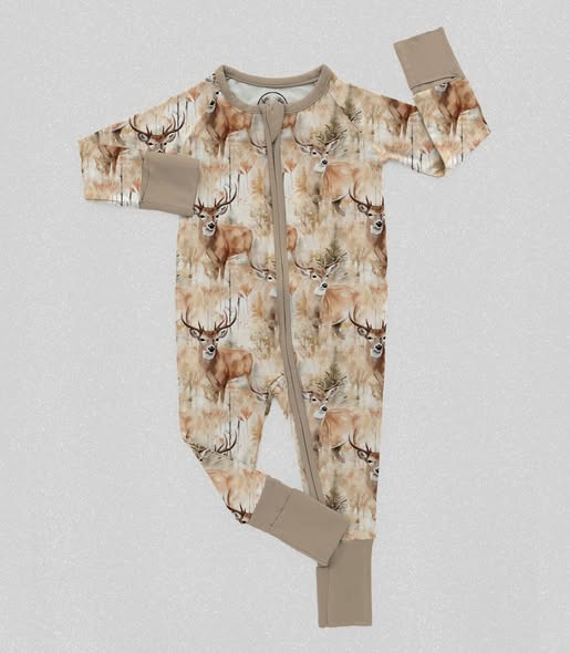 preorder LR2987 Hunting Deer Zipper Long Sleeve Boys Romper