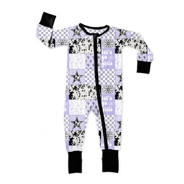 preorder LR2989 Let's Go Girls Purple Zipper Long Sleeve GIrls Romper