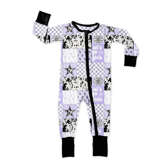 preorder LR2989 Let's Go Girls Purple Zipper Long Sleeve GIrls Romper