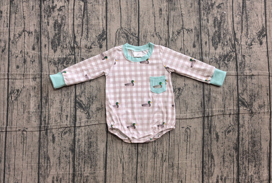 preorder Samples LR3000 Hunting Mallard Duck Checkered Long Sleeve Boys Romper