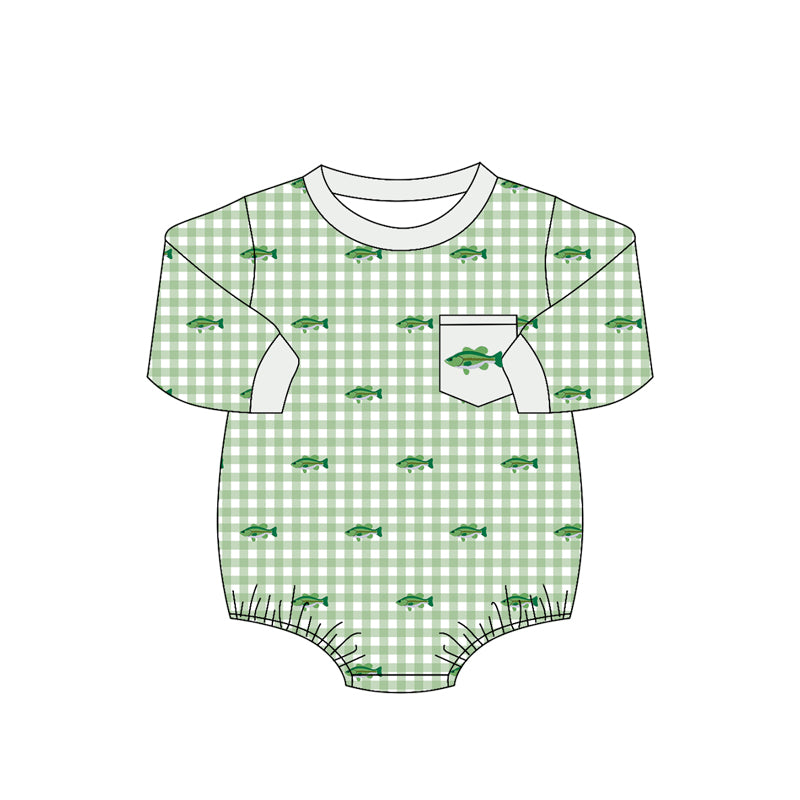 preorderLR3001 Fish Checkered Long Sleeve Boys Romper