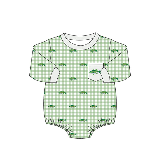 preorderLR3001 Fish Checkered Long Sleeve Boys Romper