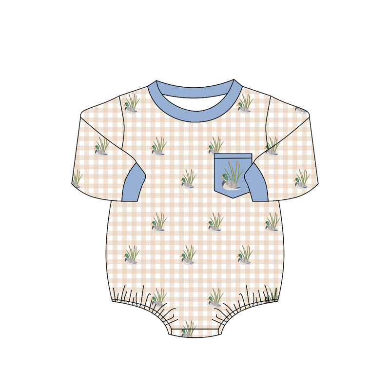 preorderLR3002 Mallard Duck Checkered Long Sleeve Boys Romper