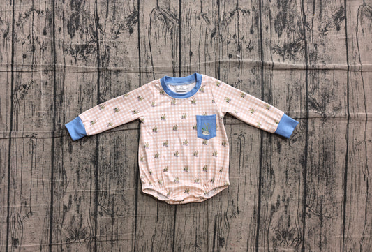 preorder Samples LR3002 Hunting Mallard Duck Checkered Long Sleeve Boys Romper