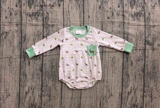 preorder Samples LR3003 Hunting Deer Checkered Long Sleeve Boys Romper
