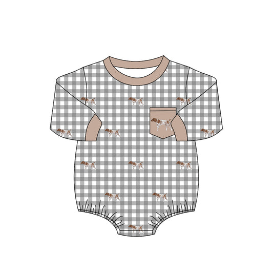 preorder LR3004 Dog Checkered Long Sleeve Boys Romper