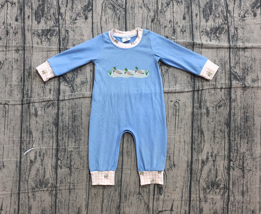 preorder Samples LR3007 Hunting Mallard Duck Blue Long Sleeve Boys Romper
