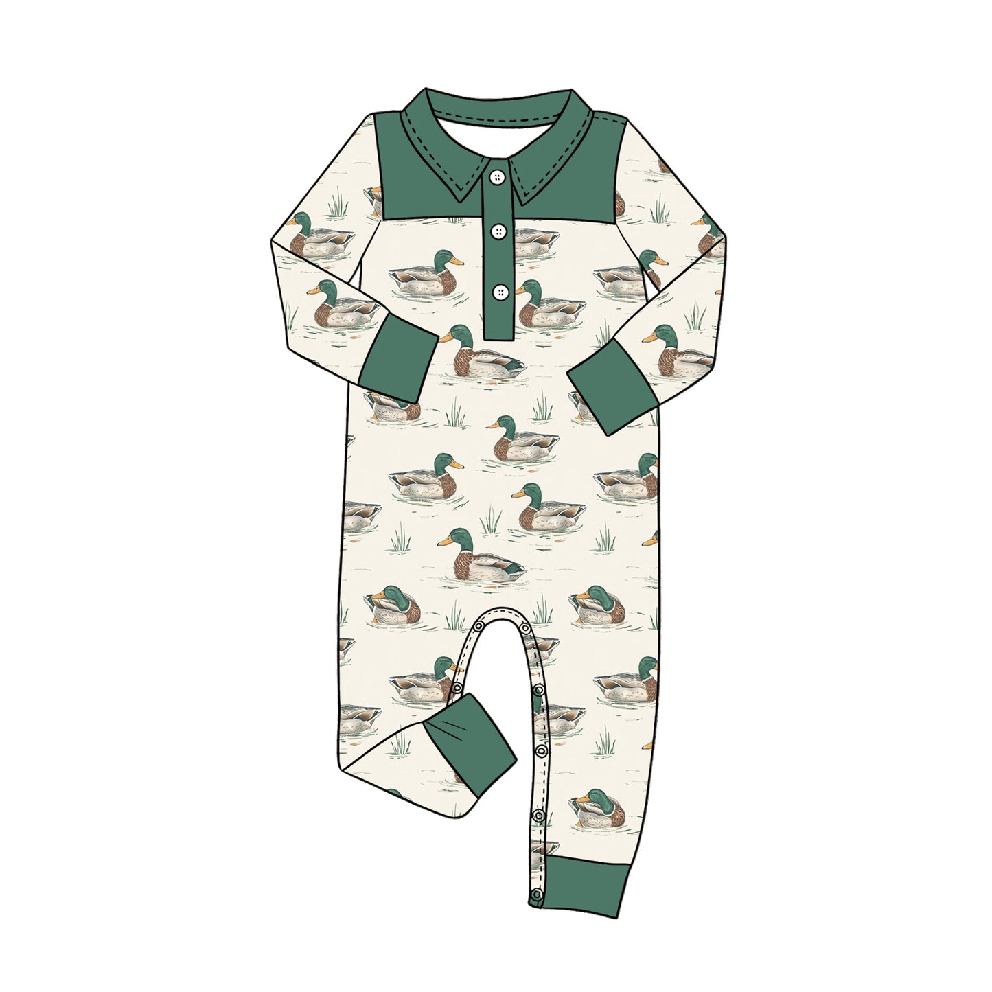 preorder LR3010 Hunting Mallard Duck Long Sleeve Boys Romper