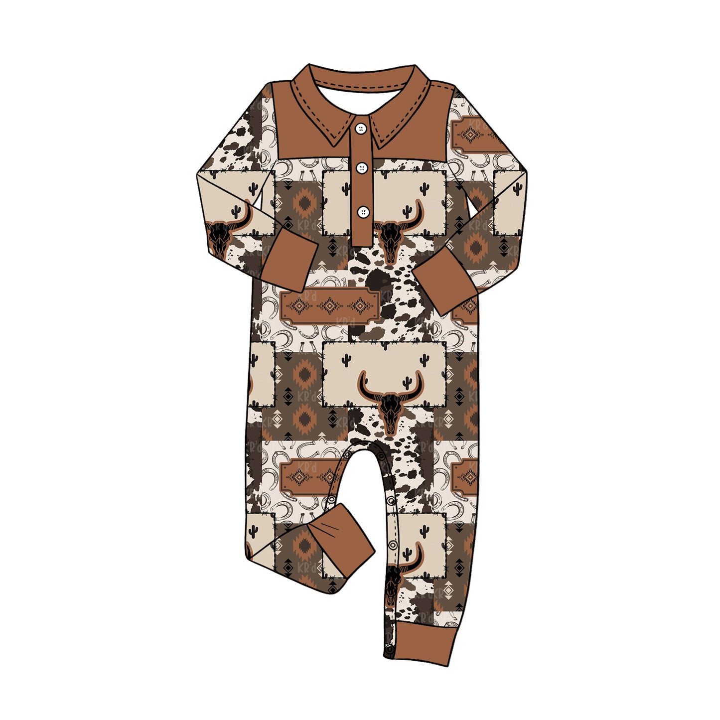 preorder LR3012 Western Cow Long Sleeve Boys Romper