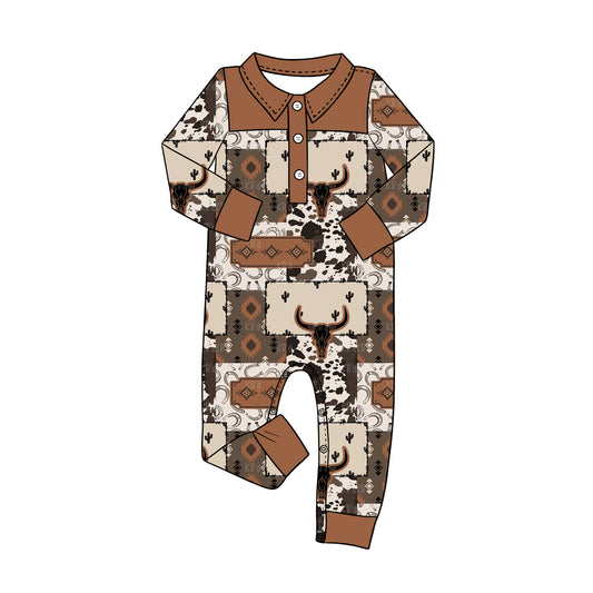 preorder LR3012 Western Cow Long Sleeve Boys Romper