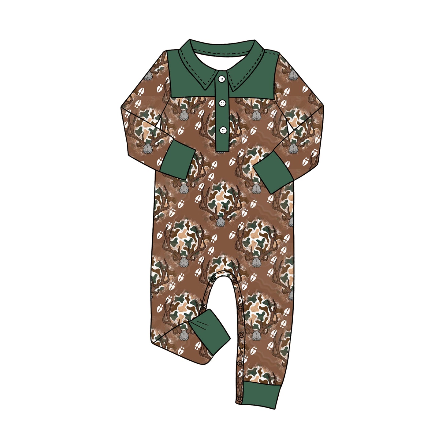 preorder LR3013 Hunting Deer Brown Long Sleeve Boys Romper