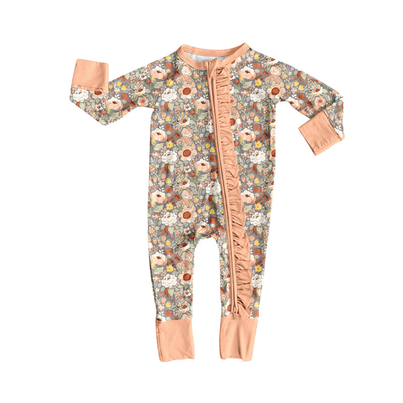 preorder LR3018 Flowers Pink Zipper Long Sleeve Girls Romper