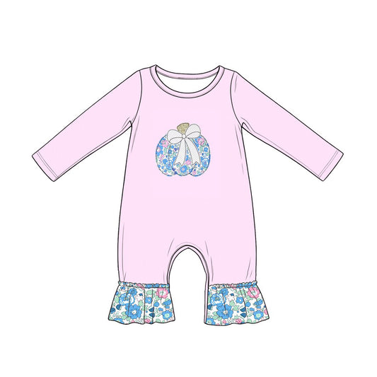 preorder LR3021 Autumn Pumpkin Pink Long Sleeve Girls Romper