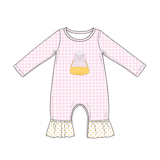 preorder LR3022 Corn Candy Pink Long Sleeve Girls Romper