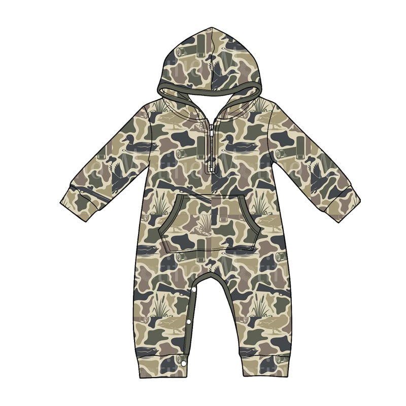preorder LR3029 Hunting Camo Mallard Hoodie Long Sleeve Boys Romper