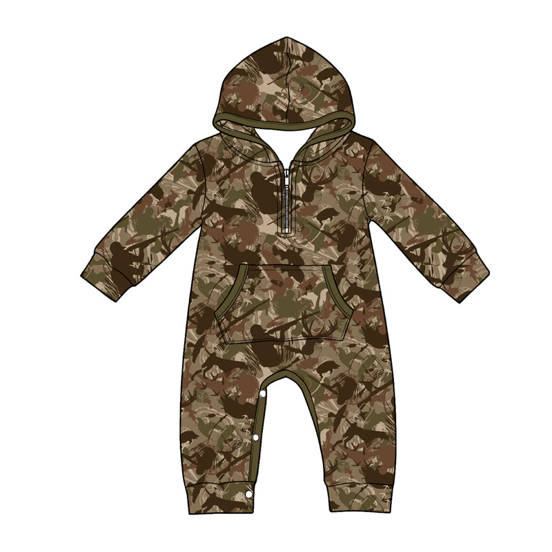 preorder LR3031 Hunting Camo Deer Hoodie Long Sleeve Boys Romper