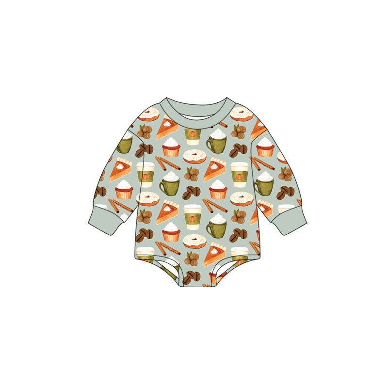 preorder LR3035 Pie Coffee Long Sleeve Boys Romper