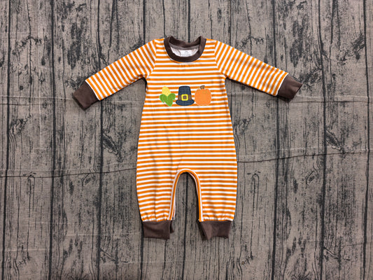 preorder Samples LR3037 Halloween Pumpkin Corn Striped Long Sleeve Boys Romper