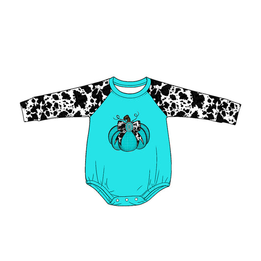 preorder LLR3038 Pumpkin Blue Long Sleeve Girls Romper