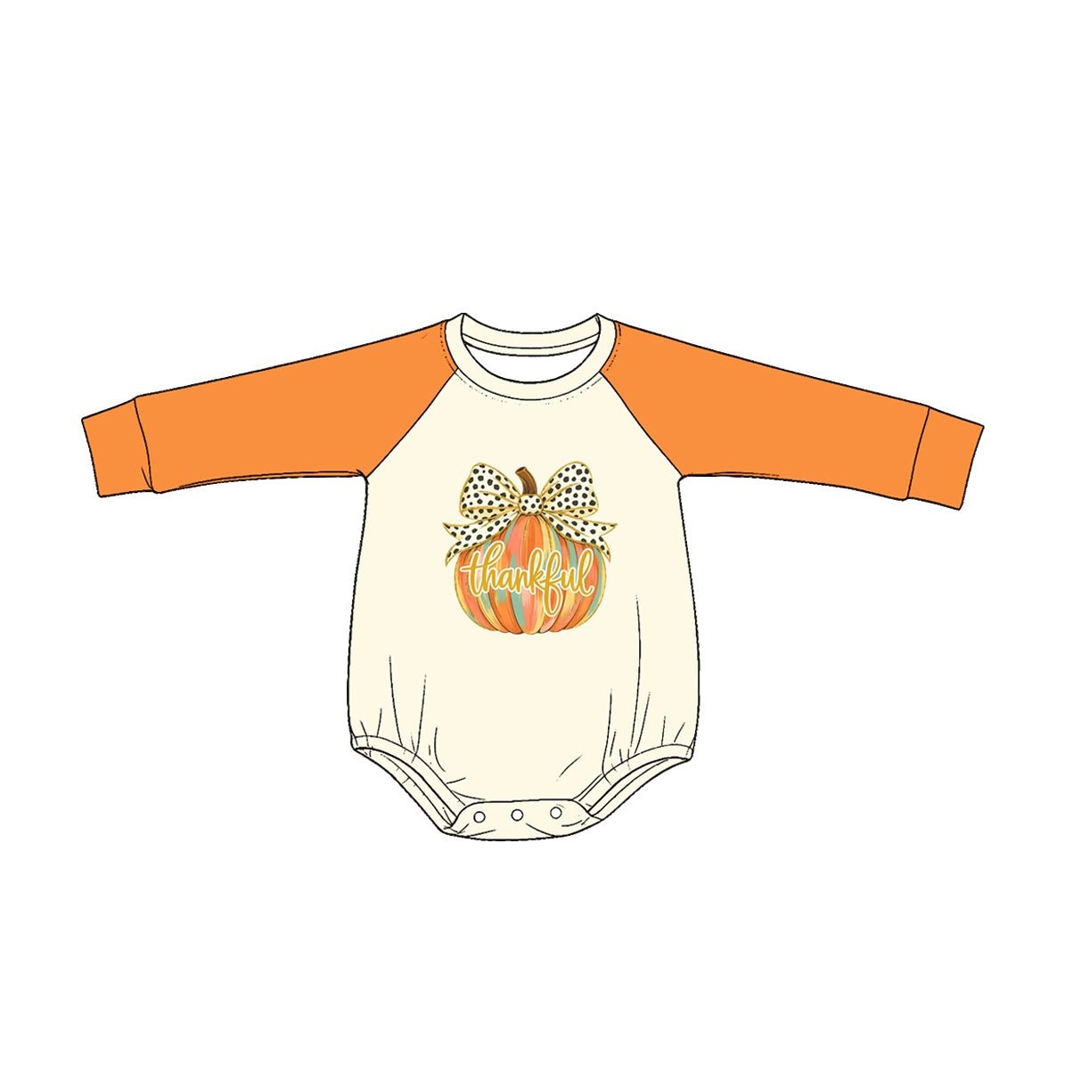 preorder LLR3039 Thankful Pumpkin Long Sleeve Girls Romper