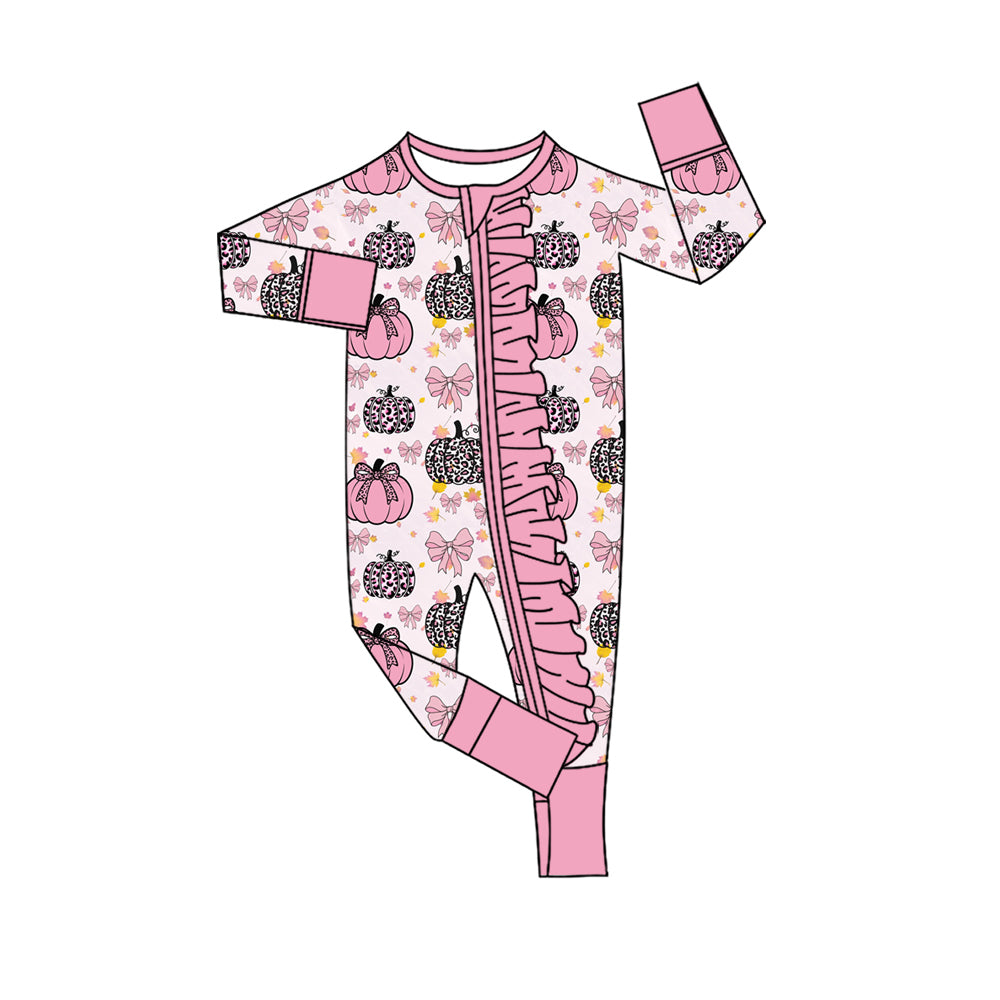 preorder LR3061 Pumpkin Pink Zipper Long Sleeve Girls Romper
