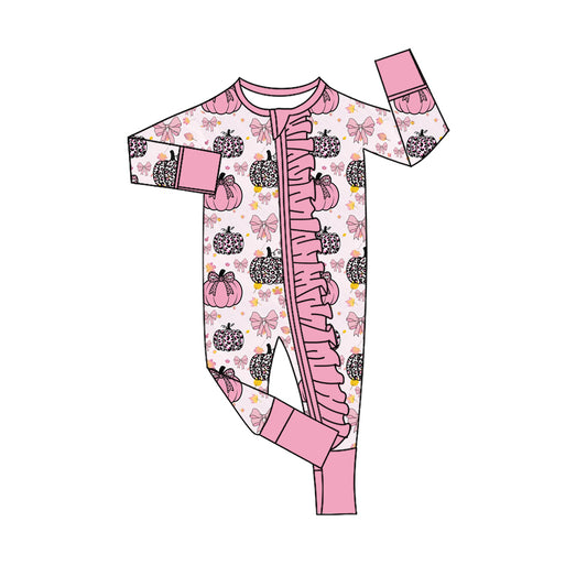 preorder LR3061 Pumpkin Pink Zipper Long Sleeve Girls Romper