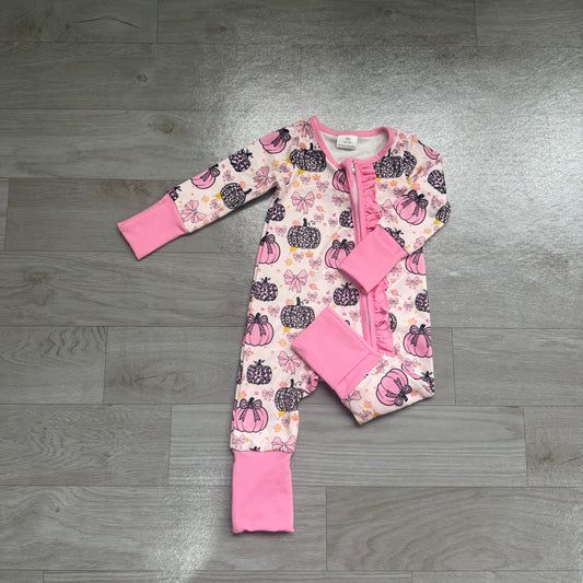 preorder Samples LR3061 Pumpkin Pink Zipper Long Sleeve Girls Romper