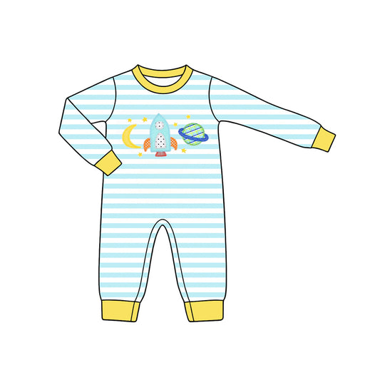 preorder LR3062 Cartoon Moon Blue Striped Long Sleeve Boys Romper