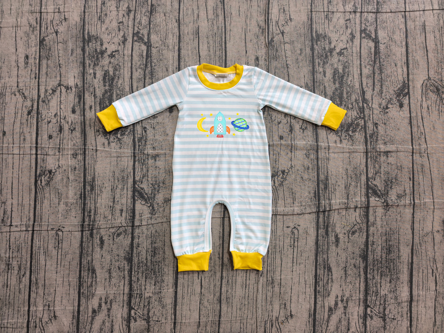preorder Samples LR3062 Cartoon Moon Blue Striped Long Sleeve Boys Romper
