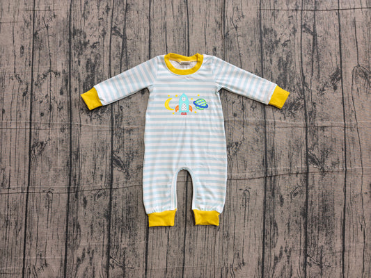 preorder Samples LR3062 Cartoon Moon Blue Striped Long Sleeve Boys Romper