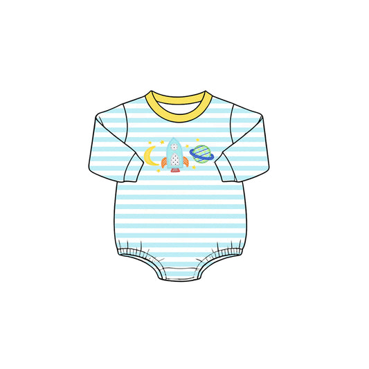preorder LR3063 Cartoon Moon Blue Striped Long Sleeve Boys Romper