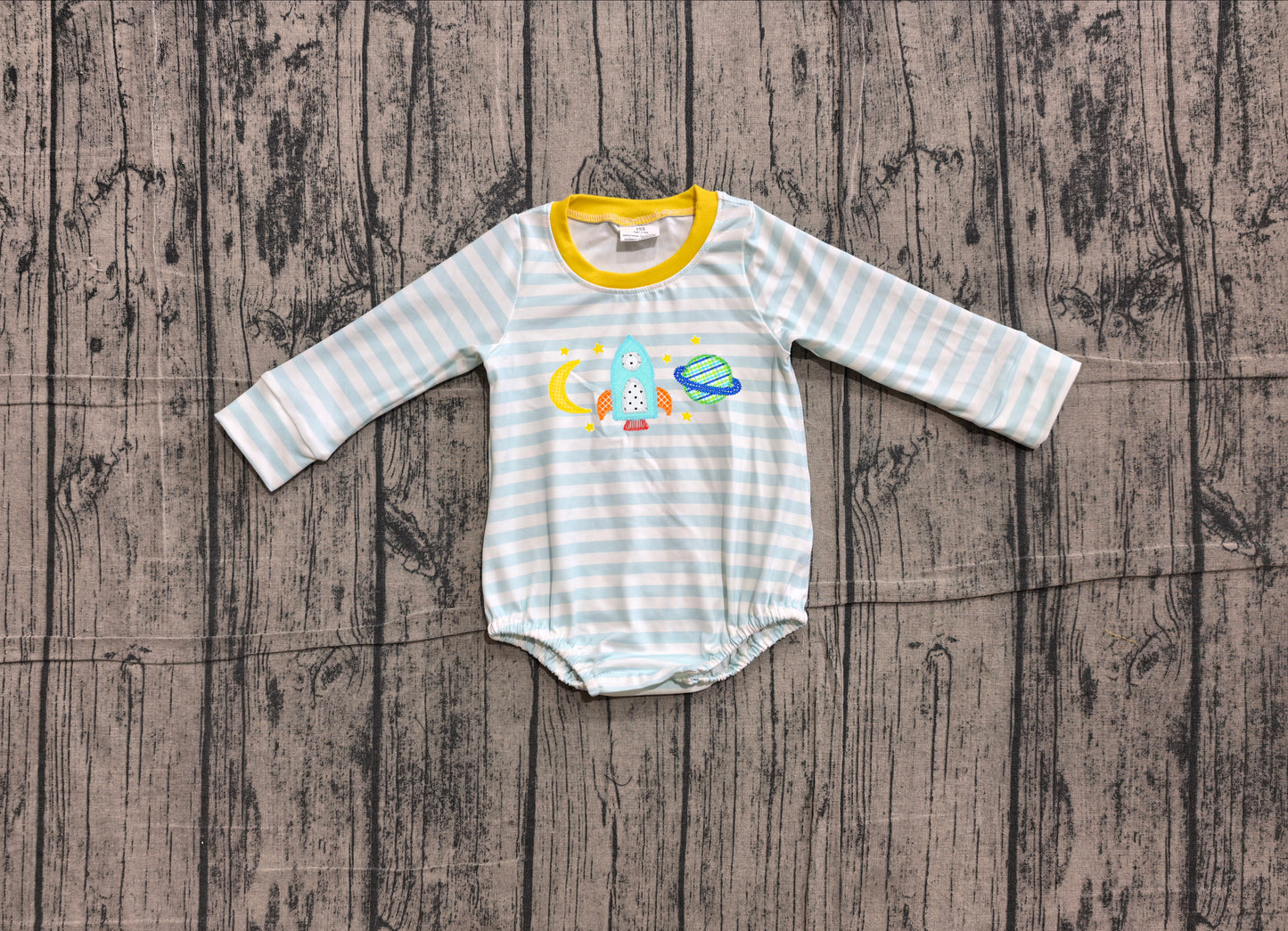 preorder Samples LR3063 Cartoon Moon Blue Striped Long Sleeve Boys Romper