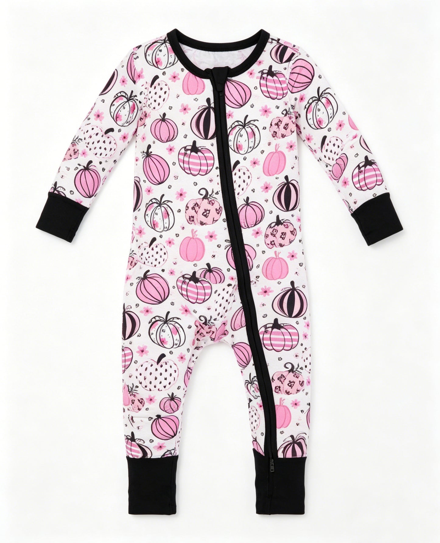 preorder LR3064 Pumpkin Hot Pink Zipper Long Sleeve Girls Romper