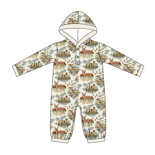 preorder LR3073 Hunting Mallard Dog Deer Hoodie Long Sleeve Boys Romper