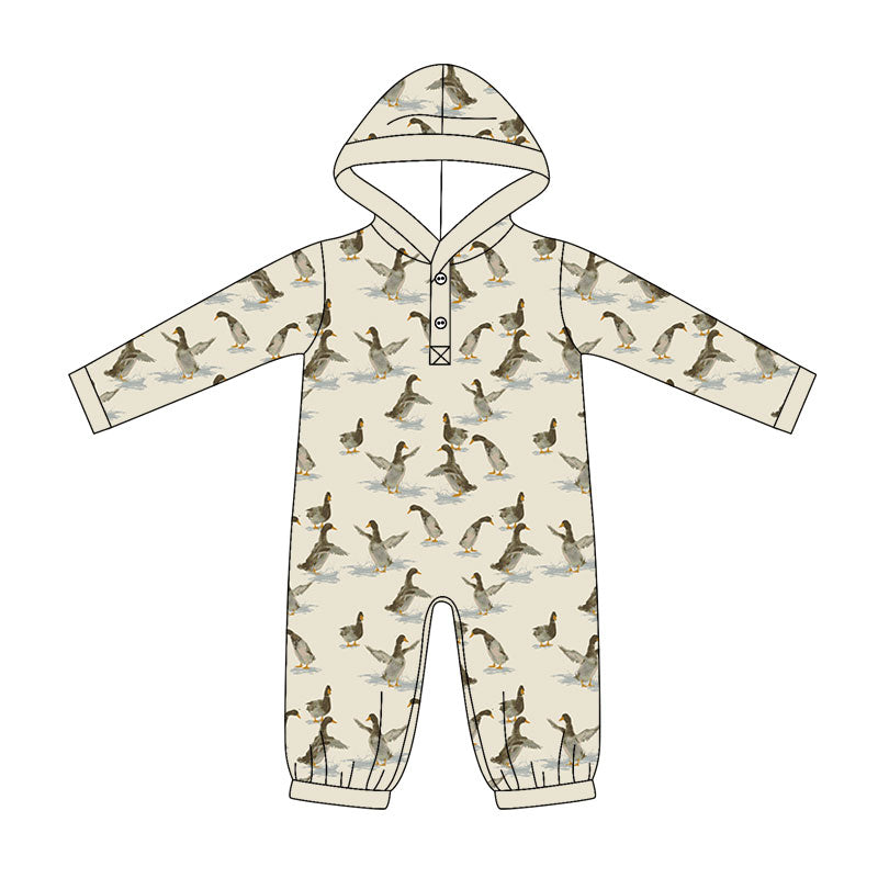 preorder LR3075 Hunting Mallard Hoodie Long Sleeve Boys Romper