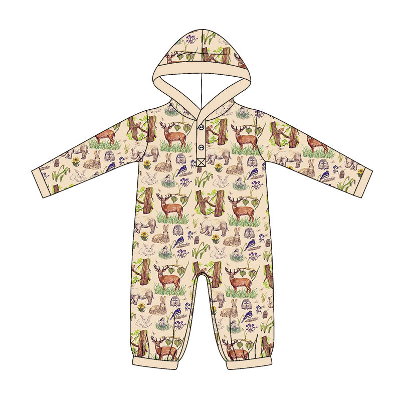 preorder LR3076 Farm Animals Hoodie Long Sleeve Boys Romper
